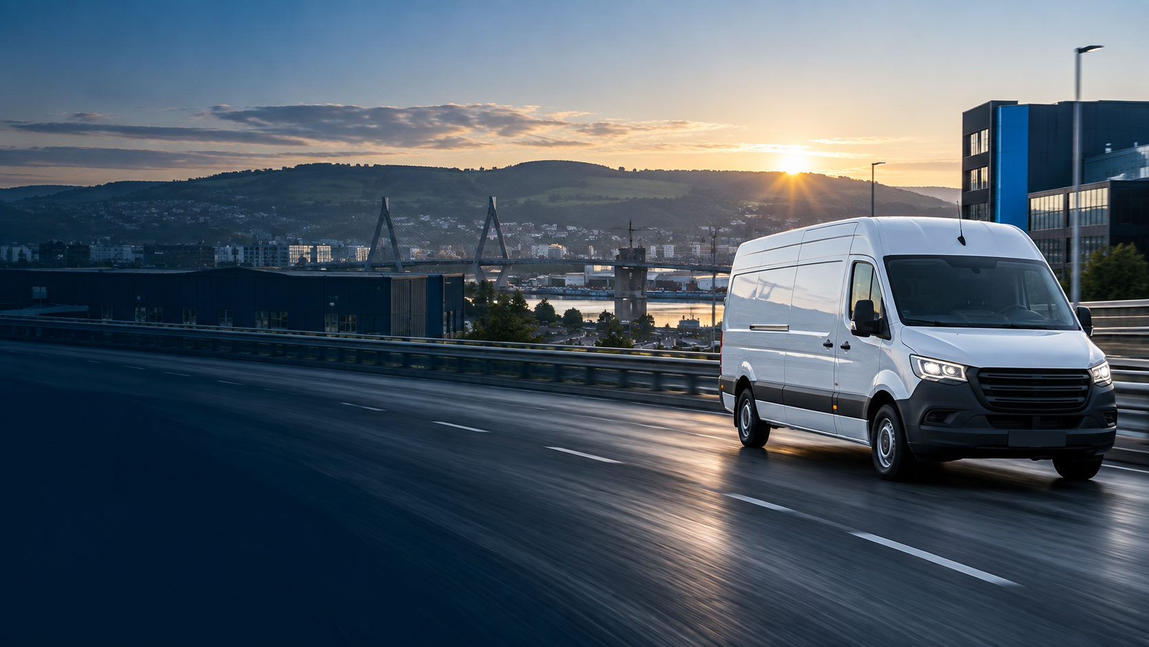 Delivery van travelling through South Wales